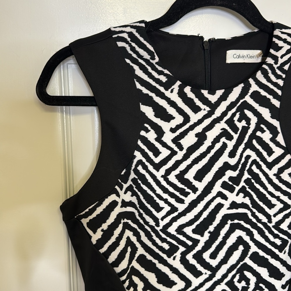 Calvin Klein Black and White Sheath Dress Knee-Length Halter for Cocktail - Picture 5 of 7